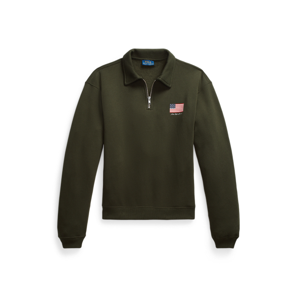 Pull demi-zipp&eacute; logo drapeau en molleton
