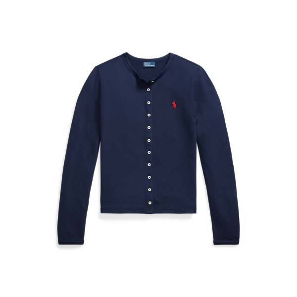 Stretch-Cotton Crewneck Cardigan 