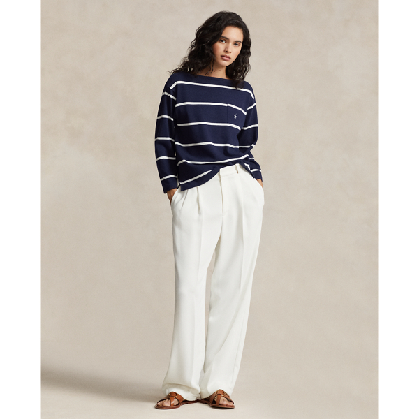 T-shirt ray&eacute; &agrave; encolure bateau en jersey Polo Ralph Lauren en Marine croi./Blanc d&eacute;lav&eacute; 3