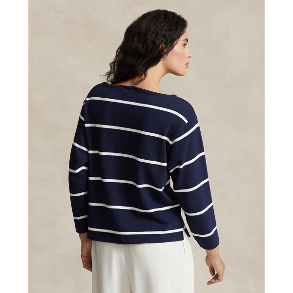 T-shirt ray&eacute; &agrave; encolure bateau en jersey Polo Ralph Lauren en Marine croi./Blanc d&eacute;lav&eacute; 4