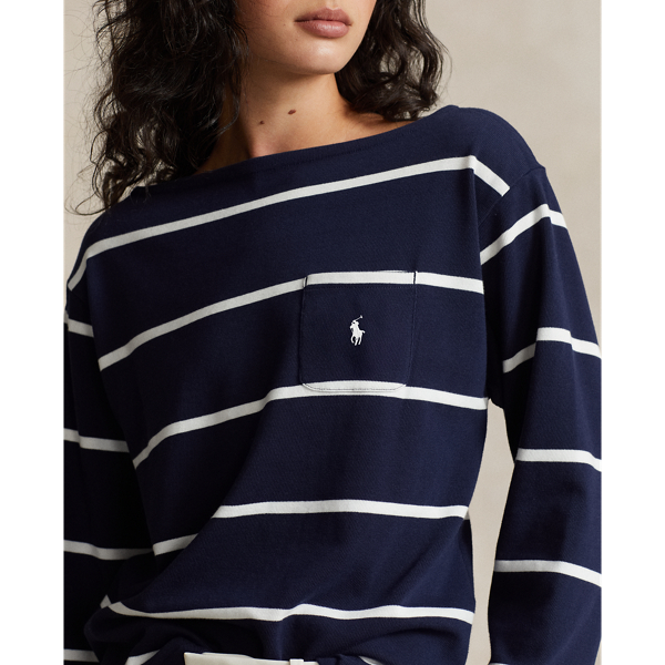 T-shirt ray&eacute; &agrave; encolure bateau en jersey Polo Ralph Lauren en Marine croi./Blanc d&eacute;lav&eacute; 5