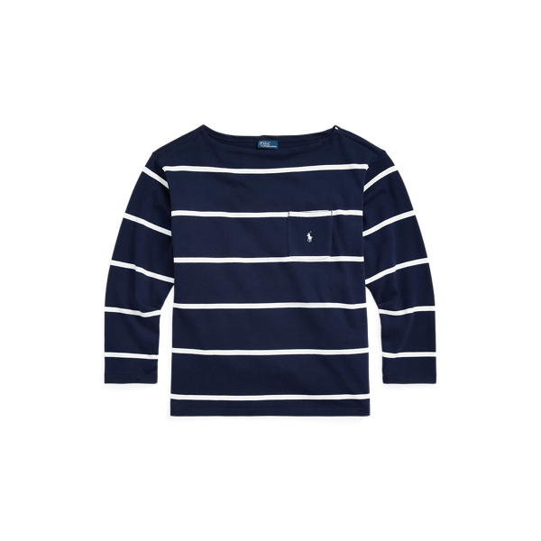 T-shirt ray&eacute; &agrave; encolure bateau en jersey Polo Ralph Lauren en Marine croi./Blanc d&eacute;lav&eacute; 2