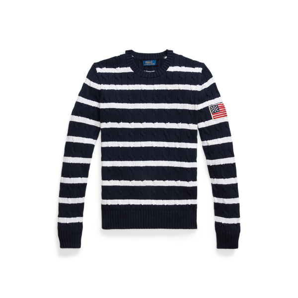 Maglia in cotone a trecce con bandiera
