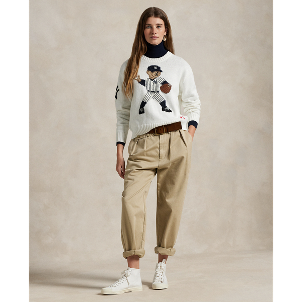 売れ筋商品|||ラルフローレン カットソー トップス レディース Women's NY Yankees Fleece Long-Sleeve Polo Aviatr Navy Women's New York Yankees Polo Ralph Lauren Navy/Heather Gray