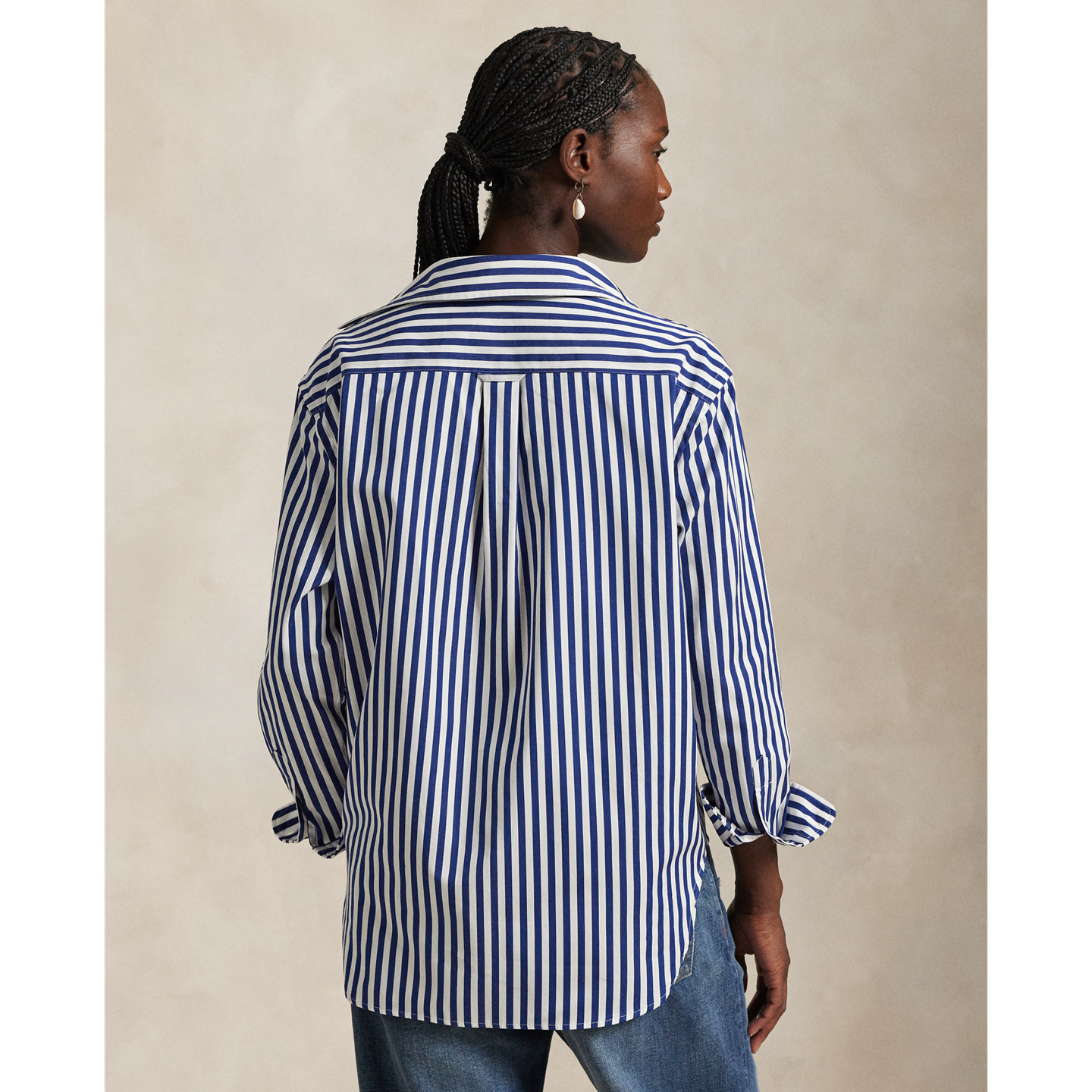 Женская рубашка Ralph Lauren Oversize Fit Striped Cotton, цвет: Королевский синий / Белый — фото 2