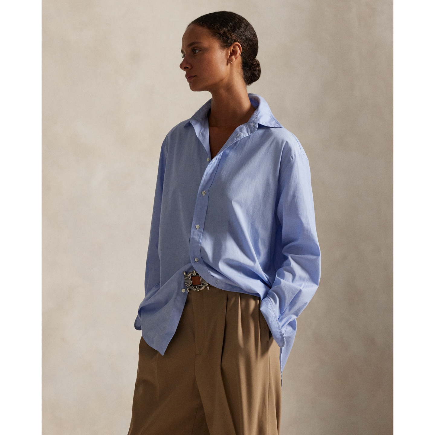 Женская рубашка Ralph Lauren End-On-End Oversize Fit Cotton, цвет: Средний синий — фото 6