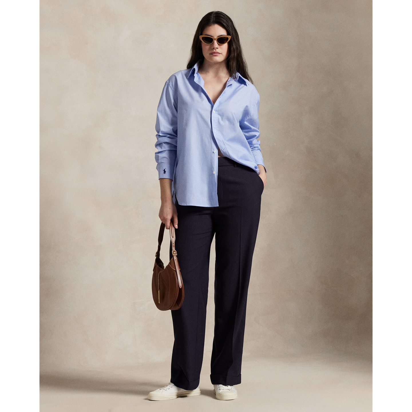 Женская рубашка Ralph Lauren End-On-End Oversize Fit Cotton, цвет: Средний синий — фото 7