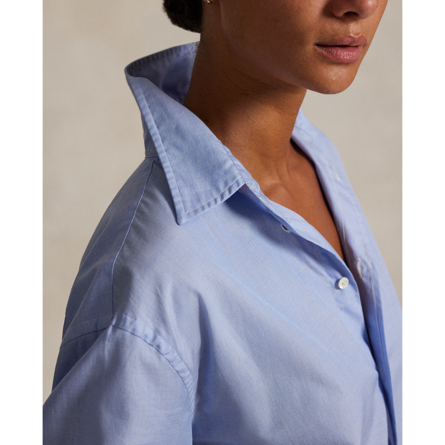 Женская рубашка Ralph Lauren End-On-End Oversize Fit Cotton, цвет: Средний синий — фото 3