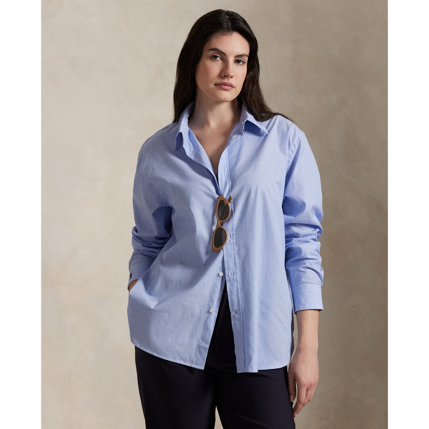 Женская рубашка Ralph Lauren End-On-End Oversize Fit Cotton, цвет: Средний синий — фото 5