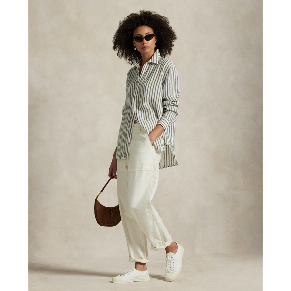 Oversize Fit Striped Linen Shirt