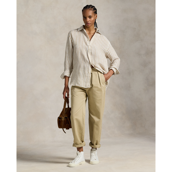 Oversize Fit Striped Linen Shirt