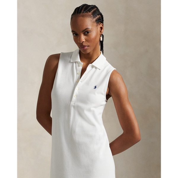 ワンピース POLO RALPH LAUREN Woman Dress White 211959912 002 Stretch-Cotton Sleeveless Polo Dress