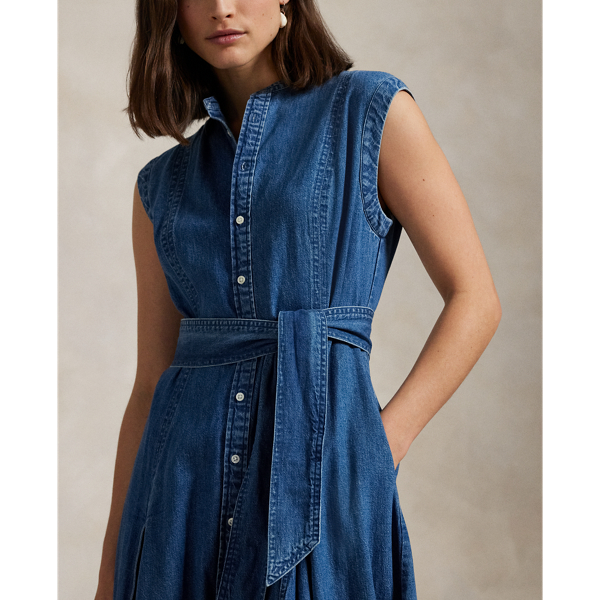 Belted Denim Sleeveless A-Line Dress for Women | Ralph