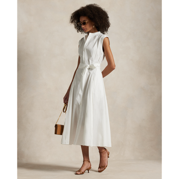 White Ärmelloses Baumwoll-Hemdkleid mit Gürtel Polo Ralph Lauren 1
