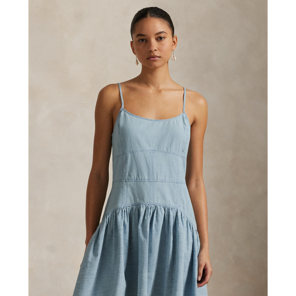 Paneled Cotton Chambray Dress