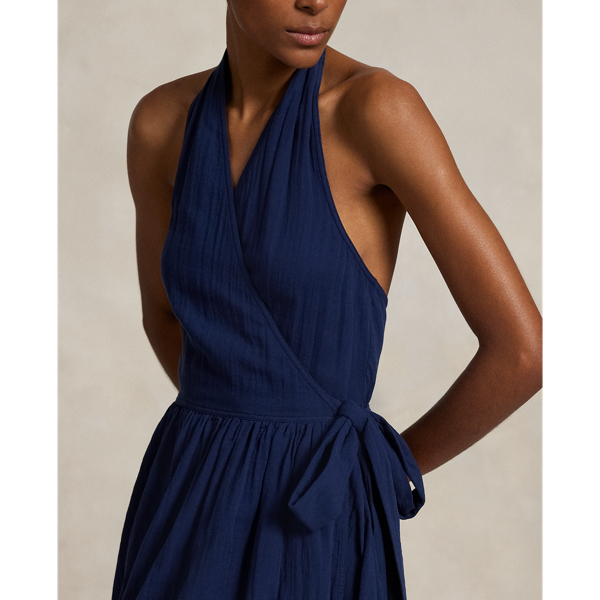 ★関税送料無料 Plaid Cotton Halter Wrap Dress Cotton Halter Wrap Dress