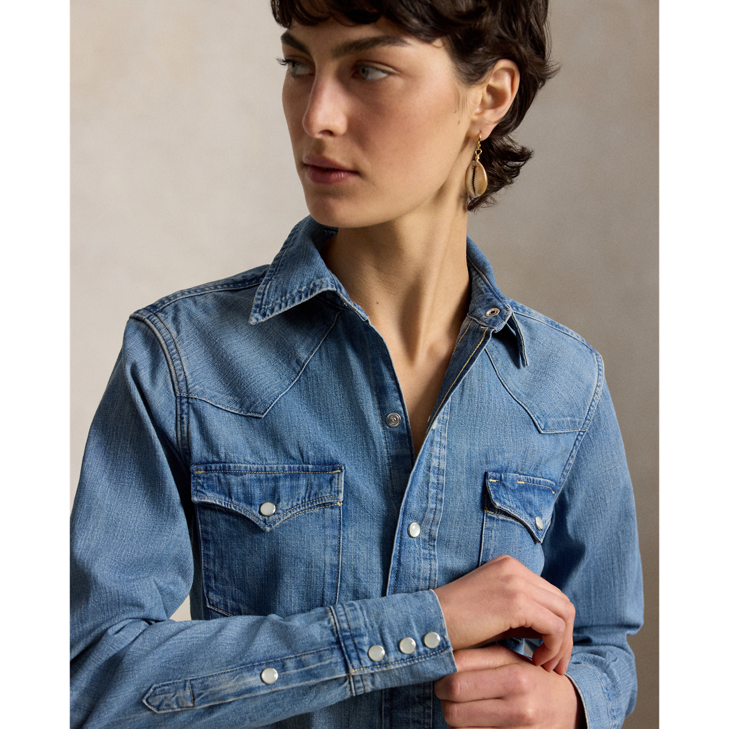 Женская рубашка Ralph Lauren Denim Western, цвет: Варёный — фото 3