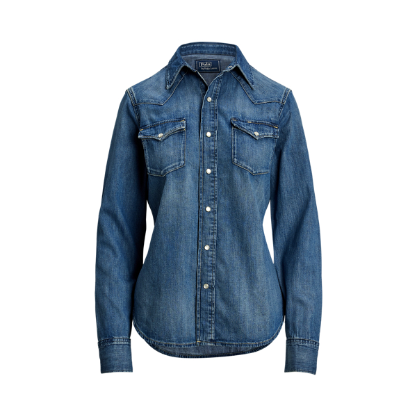 Ralph lauren tie neck denim shirt on sale