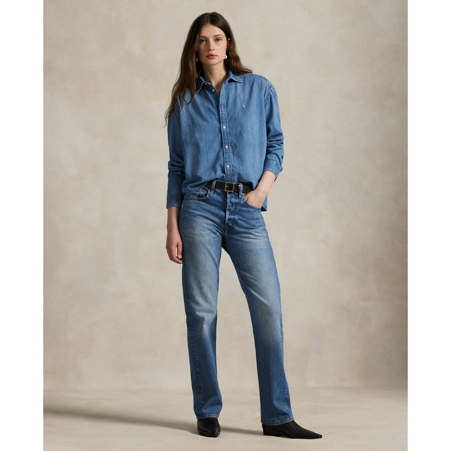 Женская рубашка Ralph Lauren Cropped Boxy Denim, цвет: Варёный — фото 1