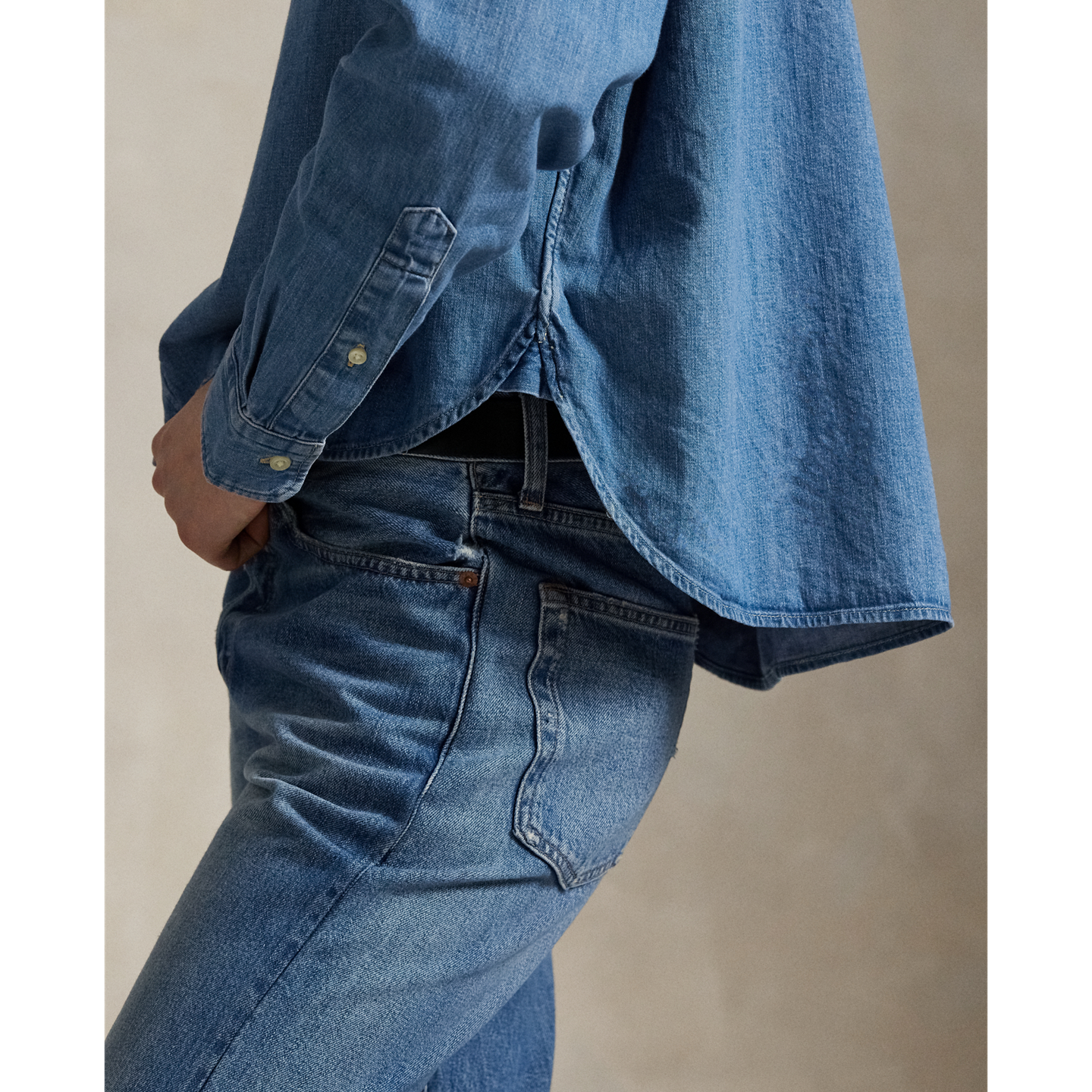 Женская рубашка Ralph Lauren Cropped Boxy Denim, цвет: Варёный — фото 3