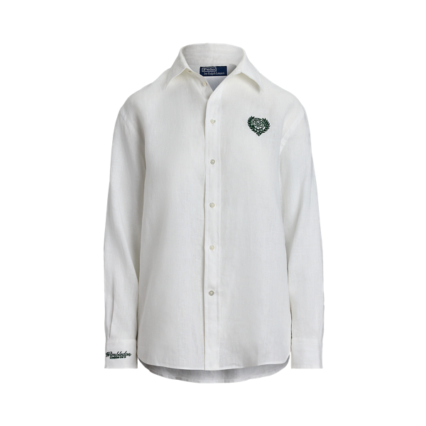 売れ筋商品|||ラルフローレン シャツ レディース トップス WIMBLEDON OVERSIZE FIT CREST SHIRT - Button-down blouse - white Wimbledon Oversize Fit Crest Linen Shirt for Women | Ralph