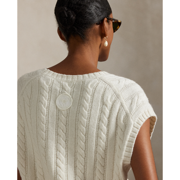 売れ筋商品|||ラルフローレン ニット&セーター レディース アウター WIMBLEDON CABLE CASHMERE BLEND VEST - Jumper - white combo The Wimbledon Online Shop ︳ Polo Ralph Lauren Cable