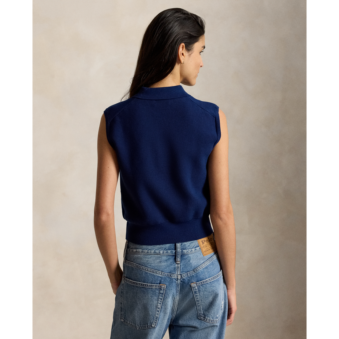 Женский свитер Ralph Lauren Cotton Cropped Sleeveless Polo, цвет: Королевский синий — фото 2