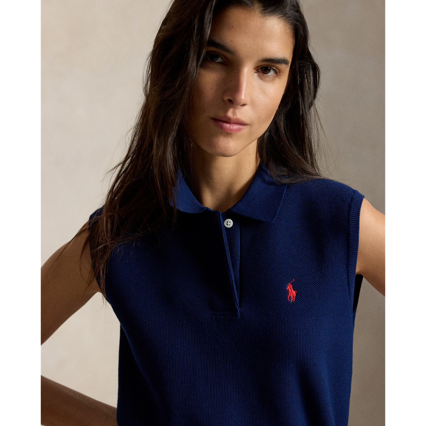 Женский свитер Ralph Lauren Cotton Cropped Sleeveless Polo, цвет: Королевский синий — фото 3