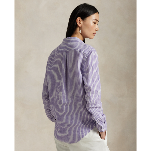 売れ筋商品|||ラルフローレン シャツ レディース トップス CLASSIC FIT STRIPED LINEN SHIRT - Button-down blouse - light blue/white Classic Fit Striped Linen Shirt