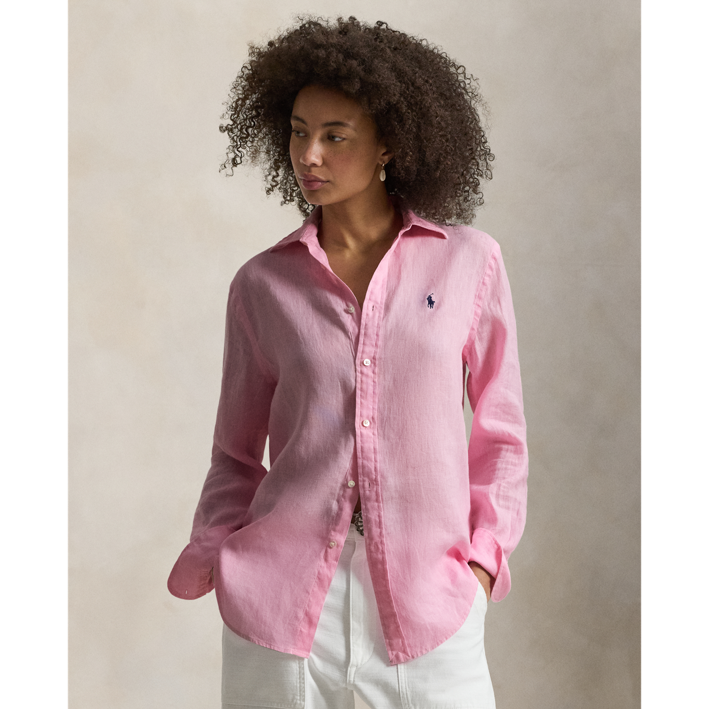 Женская рубашка Ralph Lauren Classic Fit Linen, цвет: Розовый — фото 4