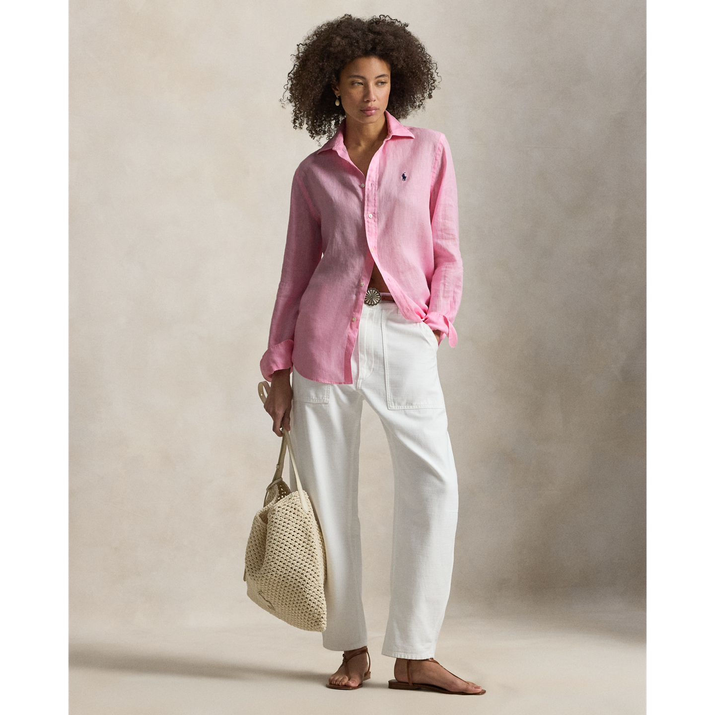 Женская рубашка Ralph Lauren Classic Fit Linen, цвет: Розовый — фото 1