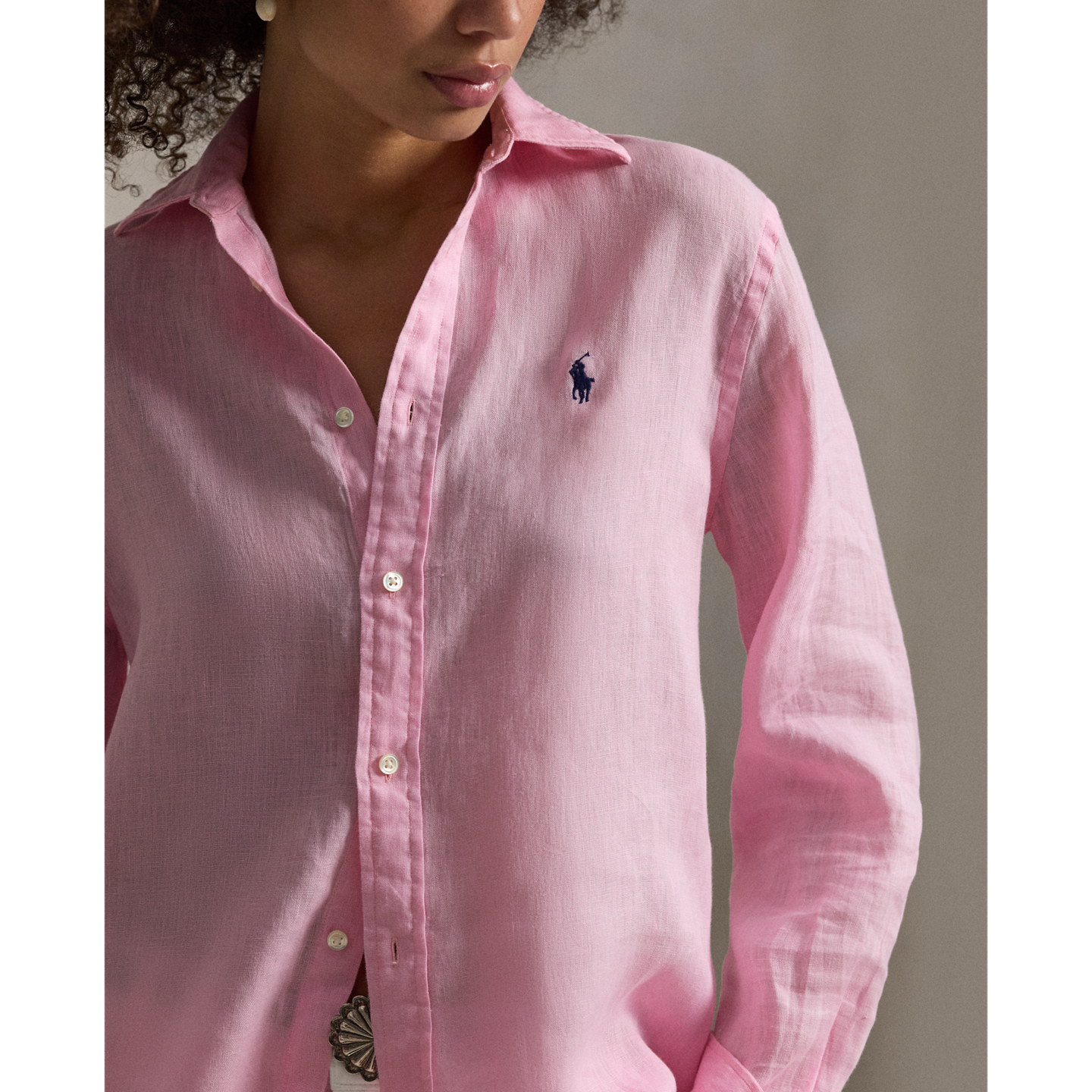 Женская рубашка Ralph Lauren Classic Fit Linen, цвет: Розовый — фото 3