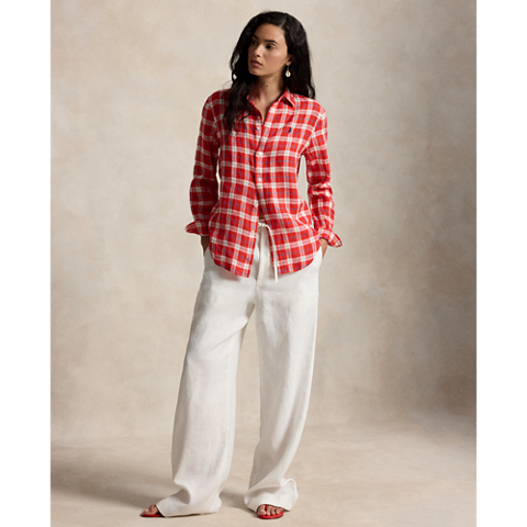 Женские рубашки Ralph Lauren Classic Fit Plaid Linen Shirt