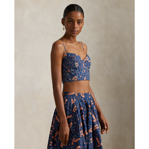 Crop Bustier Fleuri Denim Floral Corset Crop Top For Daily Casual