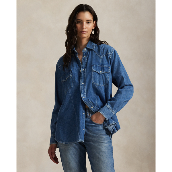 Chemise western trapèze en denim