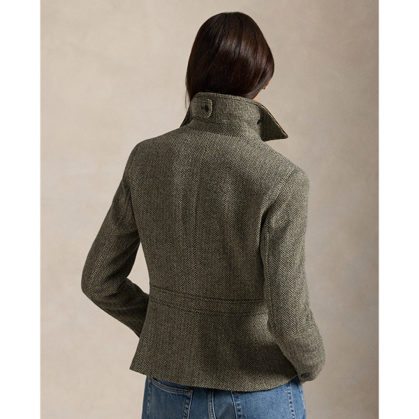 Suede-Trim Herringbone Jacket