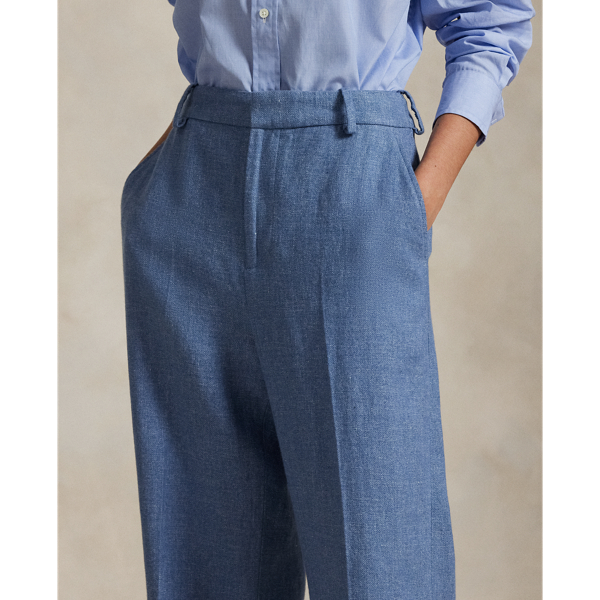 Linen-Cotton Twill Wide-Leg Pant