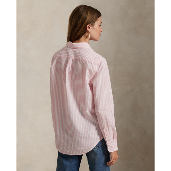 POLO RALPH LAUREN リネン半袖シャツ XS 水色ストライプ クラシック フィット ストライプド リネン シャツ （シャツ