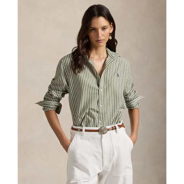 ラルフローレン♡ストライプリネンシャツ　ワンポイント刺繍 ラルフローレン♡リネンシャツストライプワンポイント刺繍