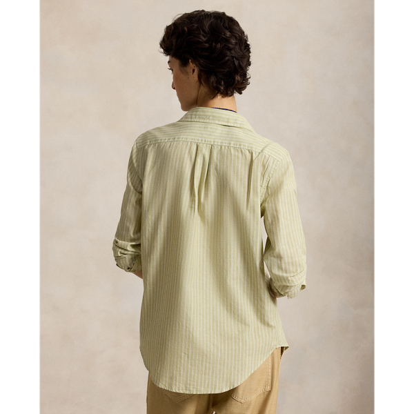 Light Olive White Classic Fit Striped Cotton-Linen Shirt Polo Ralph Lauren 5
