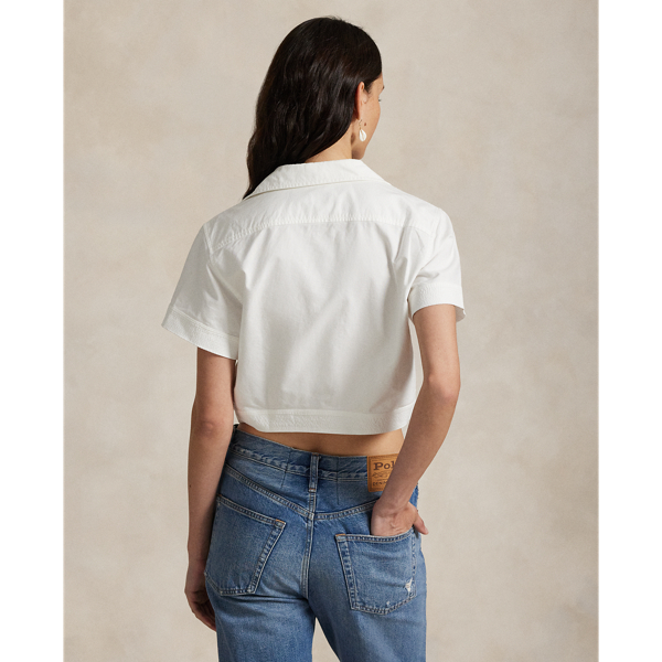 Cotton Oxford Tie-Front Cropped Shirt