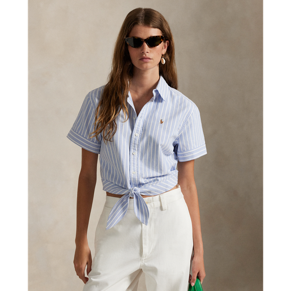 Striped Oxford Tie-Front Cropped Shirt
