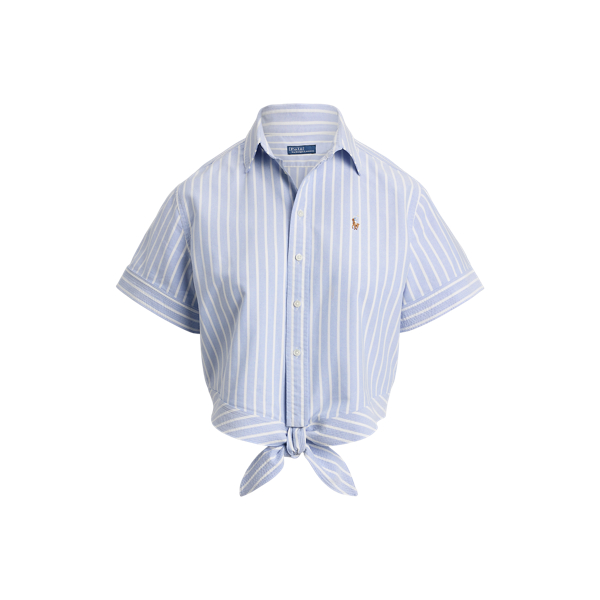売れ筋商品|||ラルフローレン シャツ レディース トップス COTTON OXFORD TIE FRONT CROPPED SHIRT - Button-down blouse - blue Ralph Lauren Cotton Oxford Tie Front Cropped Shirt