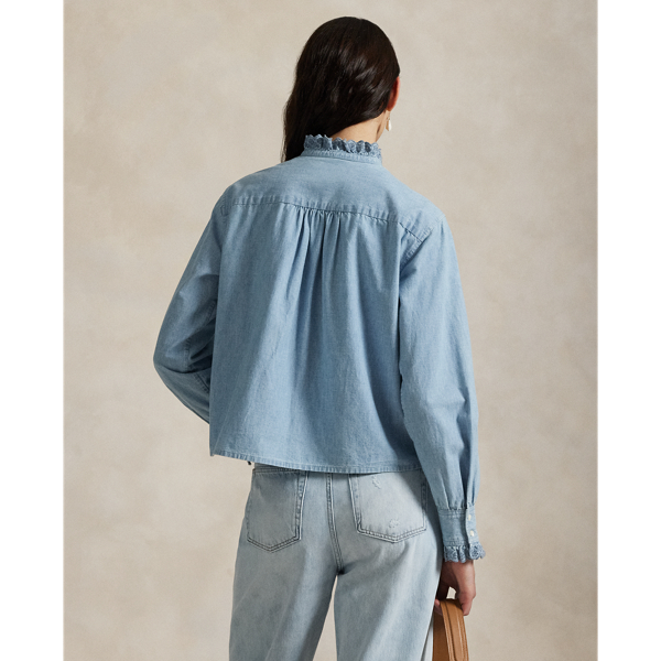 Ruffle-Trim Chambray Top