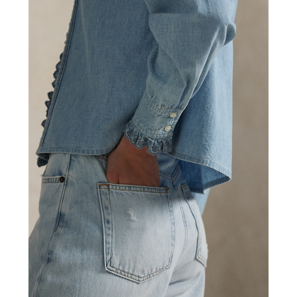 Ruffle-Trim Chambray Top