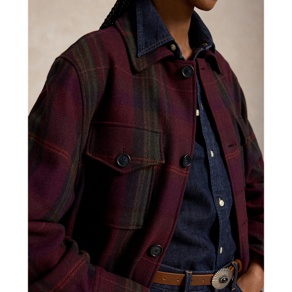 Karierte Twill-Hemdjacke mit Wolle Polo Ralph Lauren in Braun multi 6