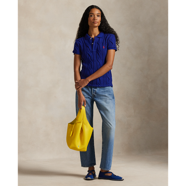 新品タグ付き♡ラルフローレン♡ポニーコットンケーブルニットポロシャツ　ボーダー ポロラルフローレン ポニーコットンケーブルニットポロシャツ (Ralph