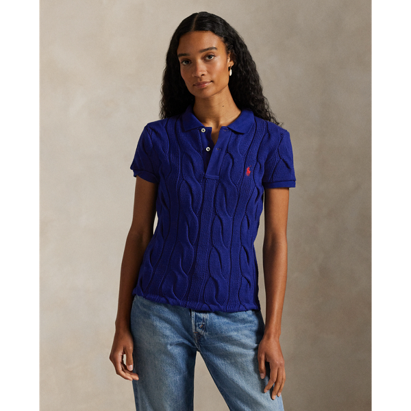 新品タグ付き♡ラルフローレン♡ポニーコットンケーブルニットポロシャツ　ボーダー ポロラルフローレン ポニーコットンケーブルニットポロシャツ (Ralph