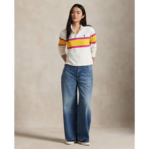 売れ筋商品|||ラルフローレン Tシャツ レディース トップス COLOUR BLOCKED COTTON JERSEY RUGBY SHIRT - Long sleeved top - black/deckwash white Colour-Blocked Cotton Jersey Rugby Shirt for Women | Ralph