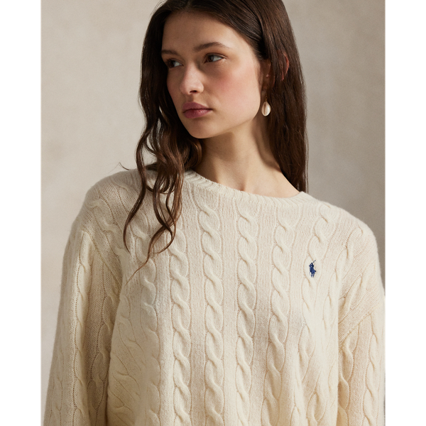 Cable Wool-Cashmere Crewneck Sweater